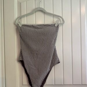 CURVE LOVE Abercrombie & Fitch Brown & White Swimsuit